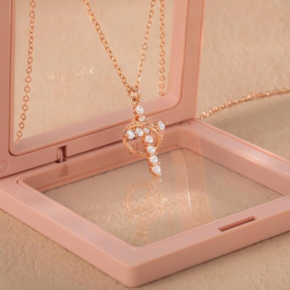 Perfect Gift Women Rose Crown Cross Necklace Gold Silver Plated Faith Jewelry - Picture 5 of 7